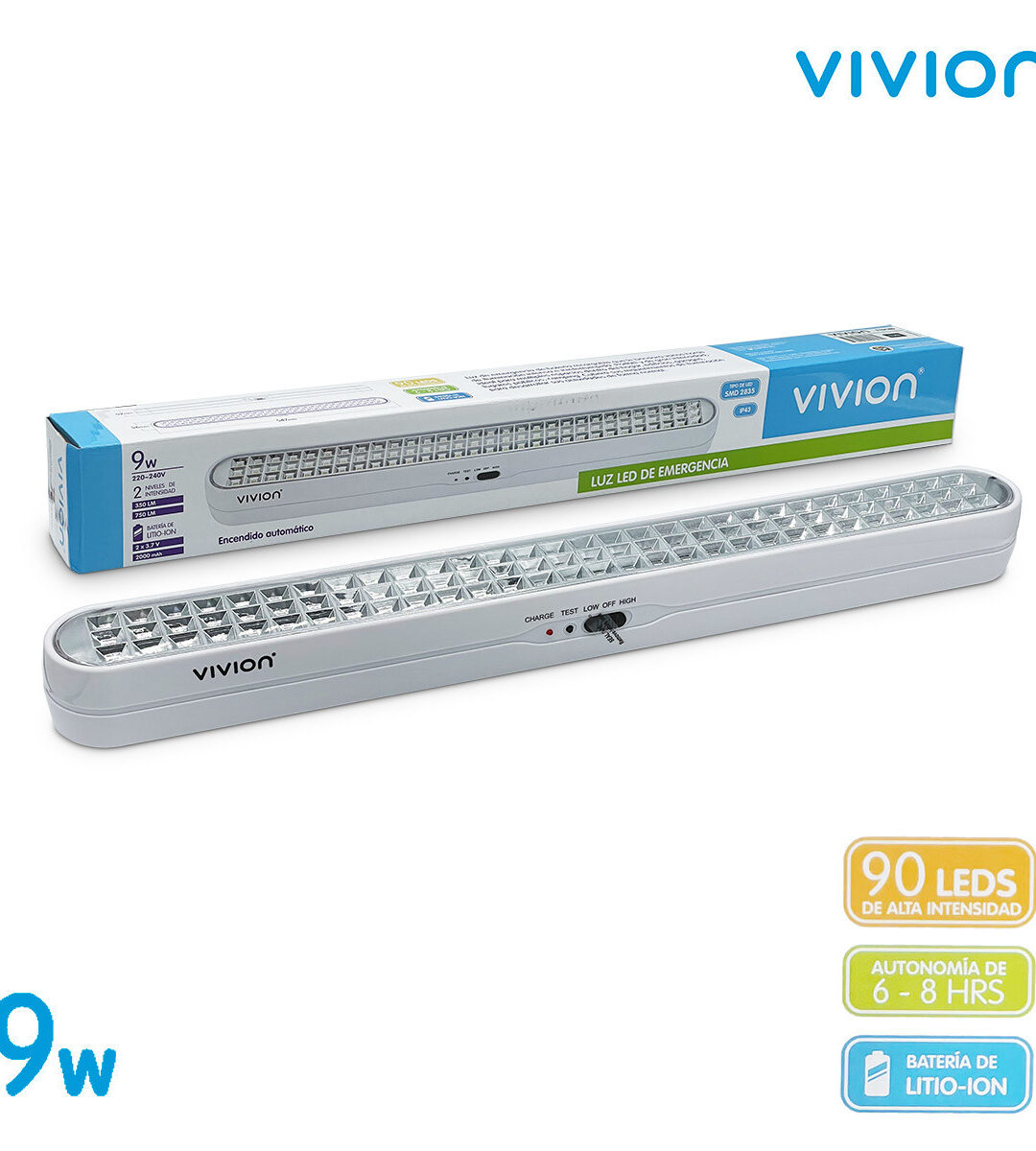 LUZ DE EMERGENCIA 90 LED 9W VIVION