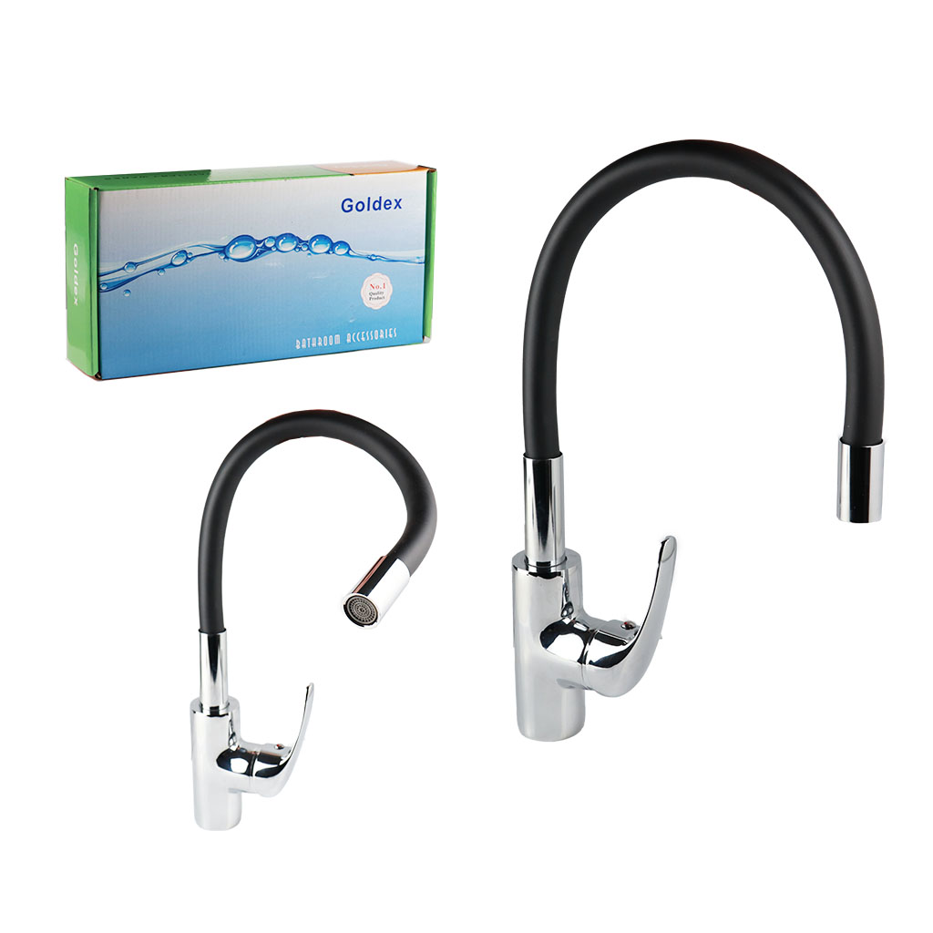 Monocomando Cocina De Mesada Cartucho 35mm Flexible Negro Mate Goldex