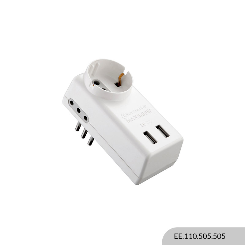 ADAPTADOR TRIPLE SCHUKO +2 2P+T + 2 USB 2.1A